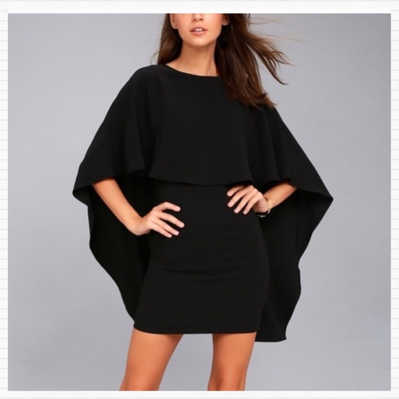 🏷SOLD LULU’S Black Mini Cape Dress Best Yet Come - Picture 7 of 9
